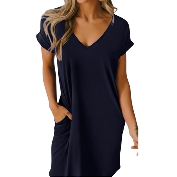 Lidly Blue Polyester And Spandex T-shirt Dress With Pockets size‎ Medium - Picture 1 of 4